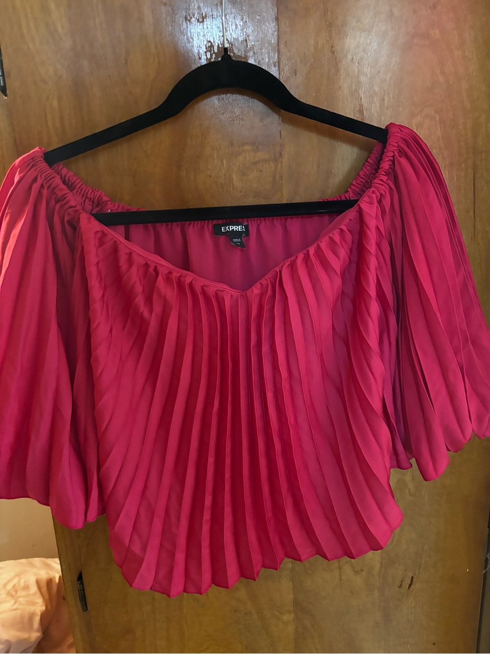 Express Women's Pleated Off-Shoulder Blouse in Hot Pink